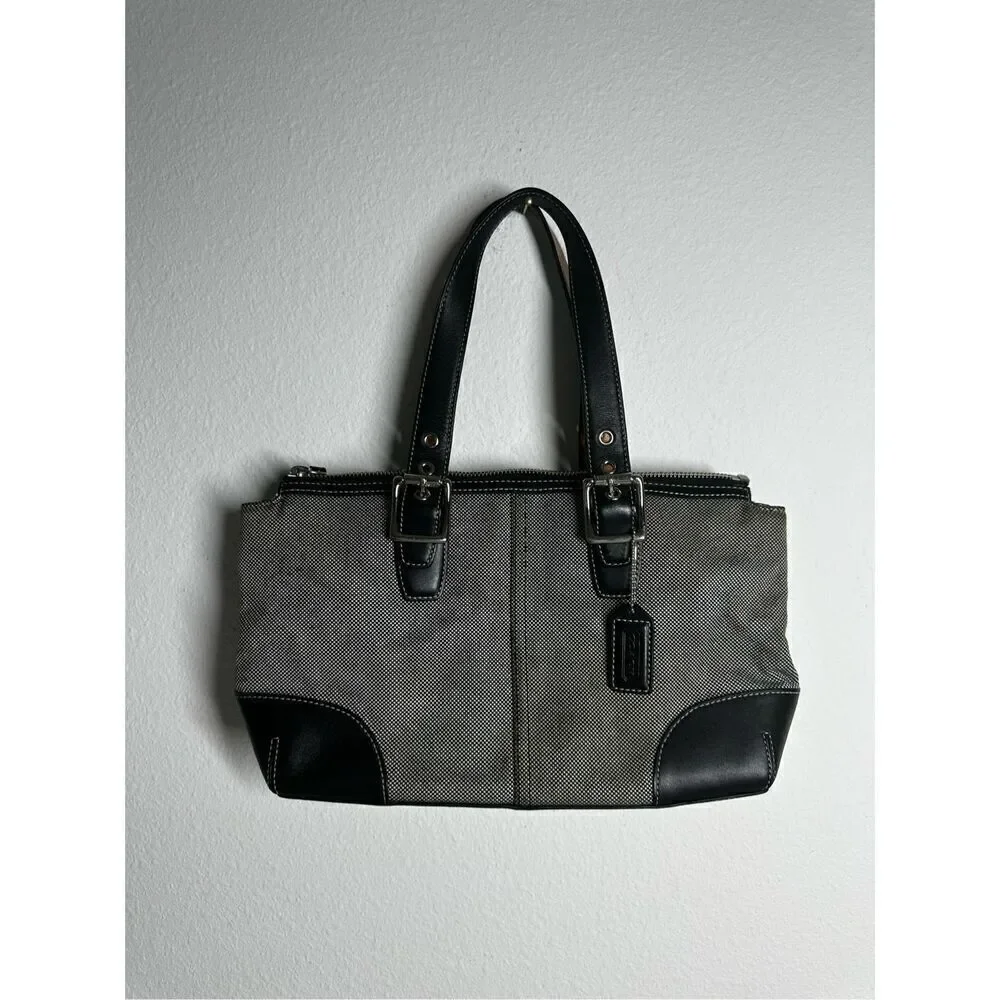 Coach Black and White Bucket Bag LO43-1842 Canvas Leather Black